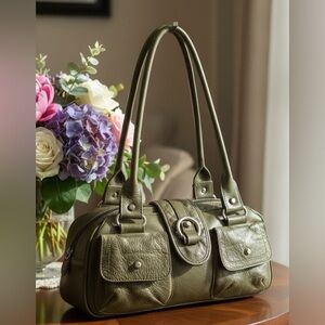 Unbranded Olive Green Faux Leather Y2K Grunge Earthy Satchel Handbag